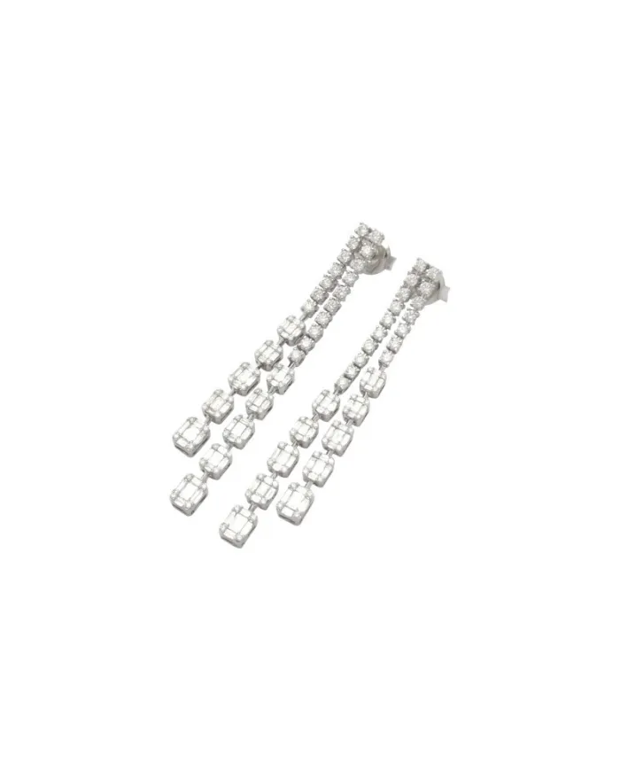 Boucles d'oreilles pendantes Ponte Vecchio Benvenuto en or blanc et diamants blancs