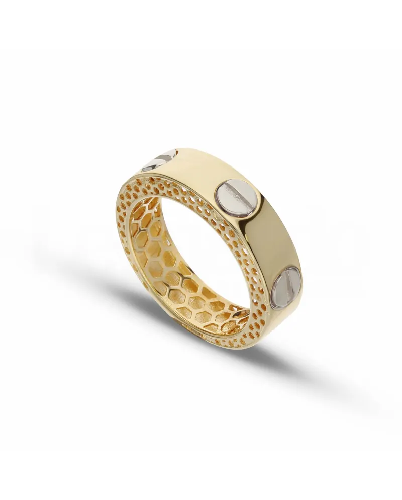 Anello Casella Gioielli in Oro Giallo con Viti in Oro Bianco