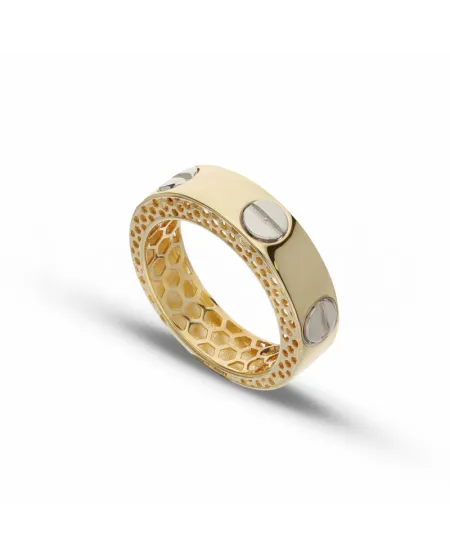 Anello Casella Gioielli in Oro Giallo con Viti in Oro Bianco