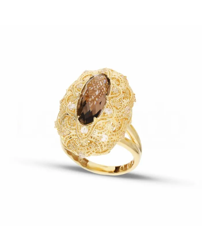 Bague Casella Gioielli en or jaune avec pierre brune