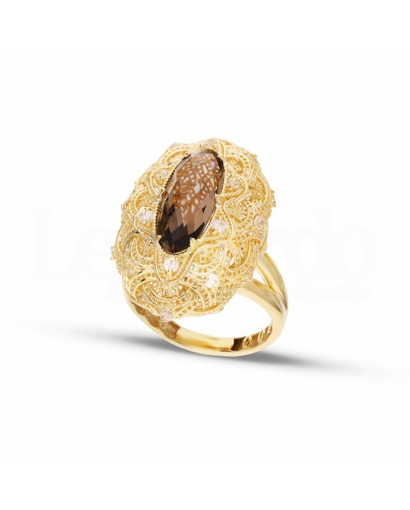 Bague Casella Gioielli en or jaune avec pierre brune