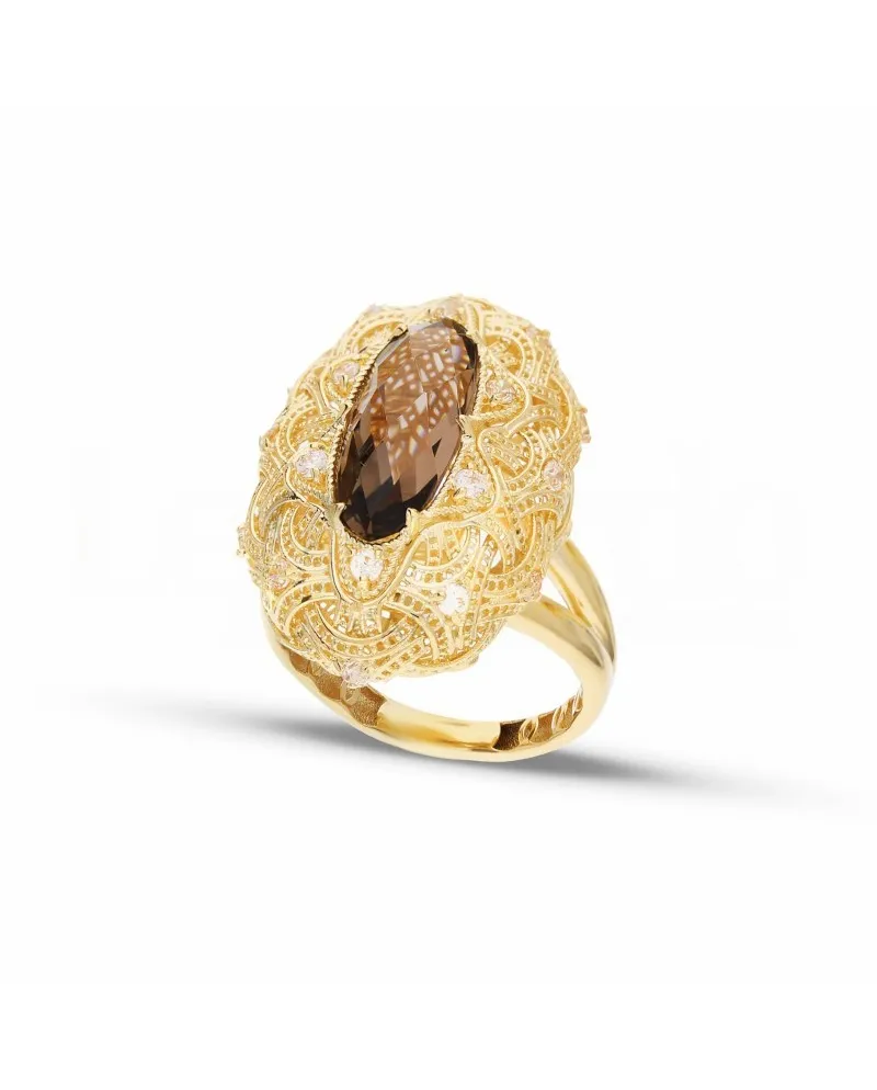 Casella Gioielli Yellow Gold Ring with Brown Stone