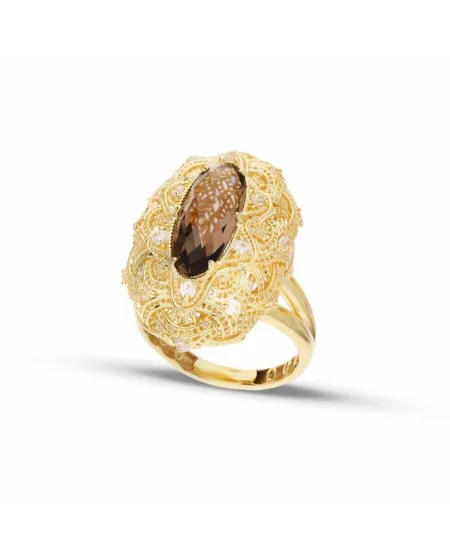 Casella Gioielli Yellow Gold Ring with Brown Stone