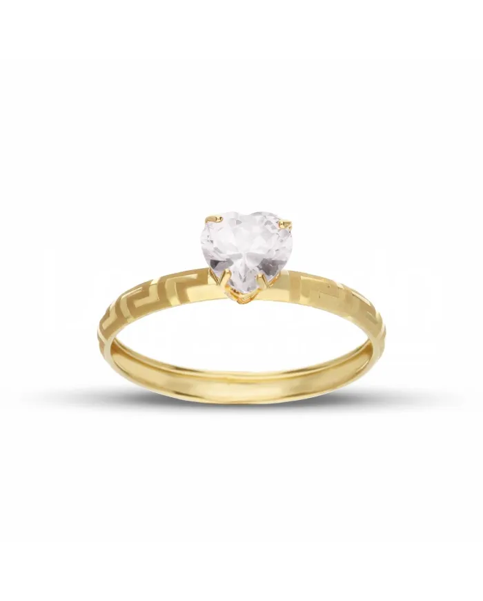 Casella Gioielli Yellow Gold Solitaire Ring with Heart Zircon