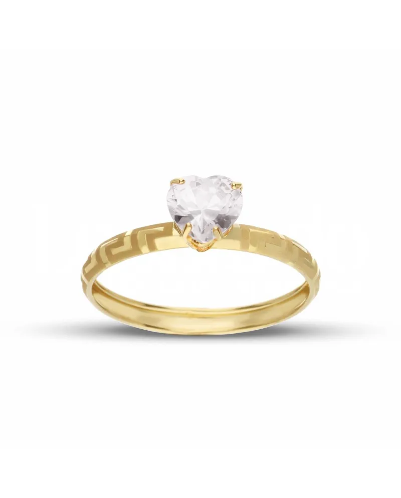 Bague solitaire en or jaune avec zircon en forme de cœur Casella Gioielli
