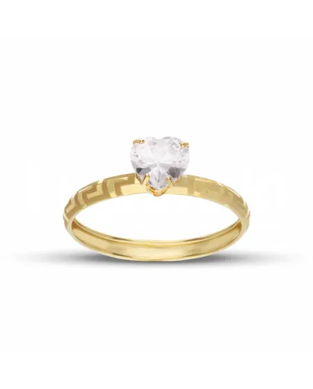 Bague solitaire en or jaune avec zircon en forme de cœur Casella Gioielli