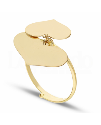 Anello Casella Gioielli in Oro Giallo con Cuori Pendenti