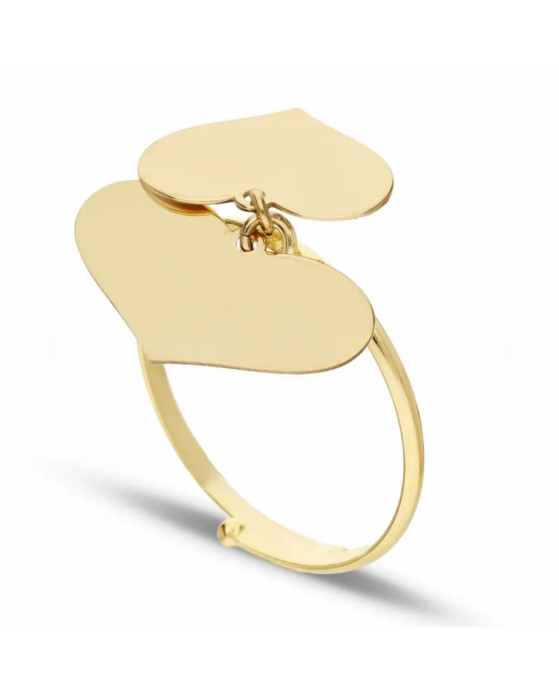 Anello Casella Gioielli in Oro Giallo con Cuori Pendenti