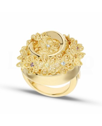 Bague florale Casella Gioielli en or jaune avec pierres