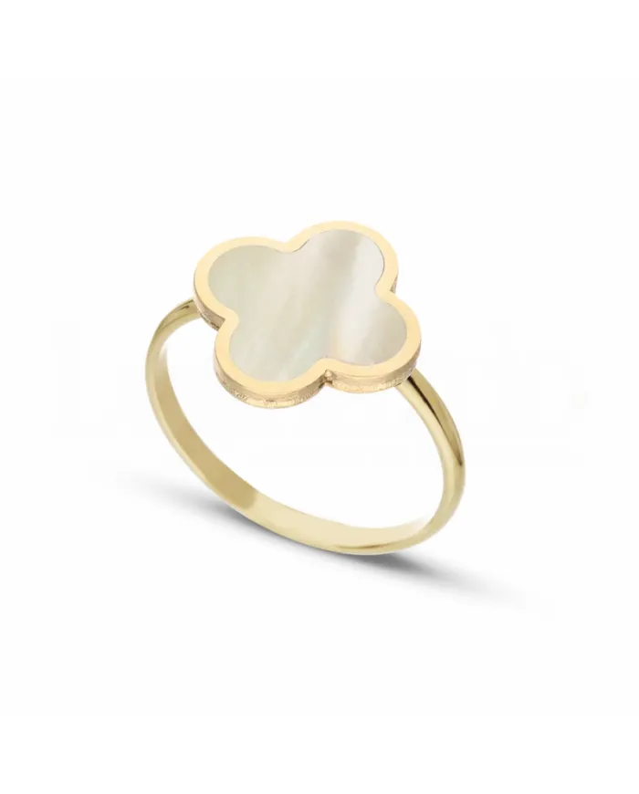 Casella Gioielli Yellow Gold Four Leaf Clover Ring with Mother of Pearl