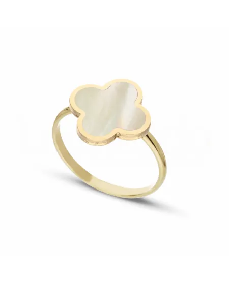 Bague trèfle à quatre feuilles en or jaune avec nacre Casella Gioielli