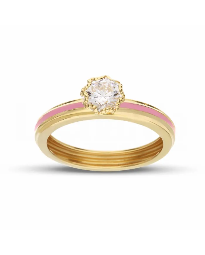 Bague solitaire Casella Gioielli en or jaune avec zircon et émail