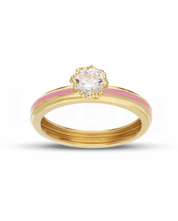 Casella Gioielli Solitaire Ring in Yellow Gold with Zircon and Enamel