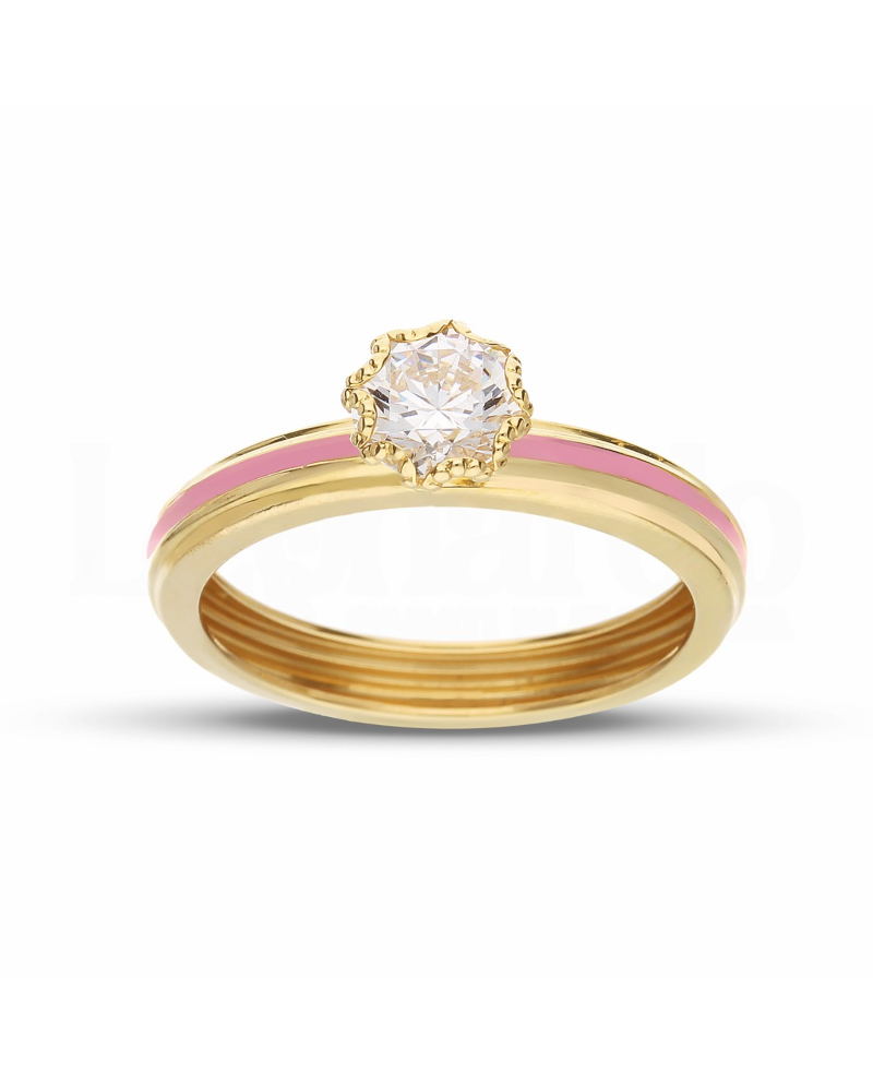 Casella Gioielli Solitaire Ring in Yellow Gold with Zircon and Enamel