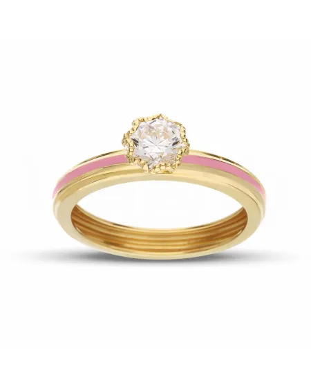 Bague solitaire Casella Gioielli en or jaune avec zircon et émail