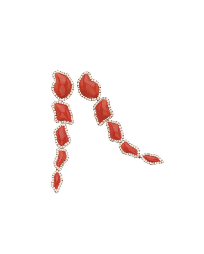 Chantecler Capri pendant earrings in pink gold with red coral and diamonds