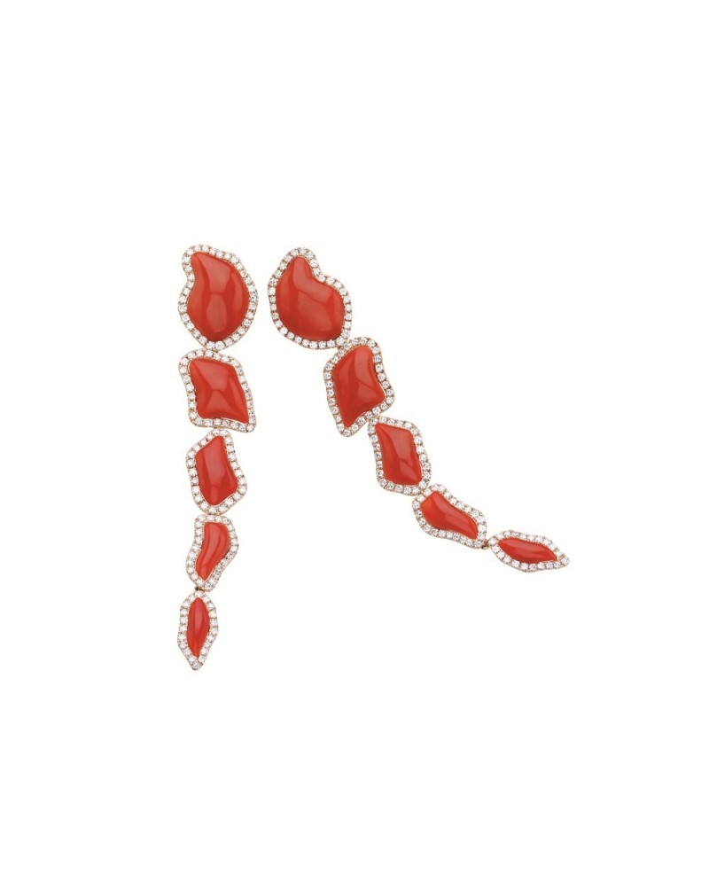 Orecchini pendenti Chantecler Capri in oro rosa con corallo rosso e diamanti