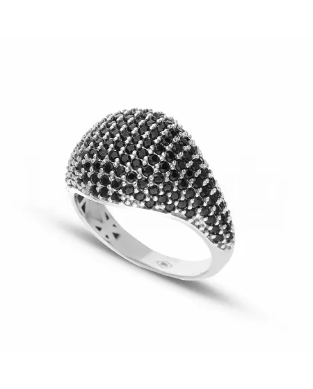 Bague Pinky Casella Gioielli en or blanc avec pavé