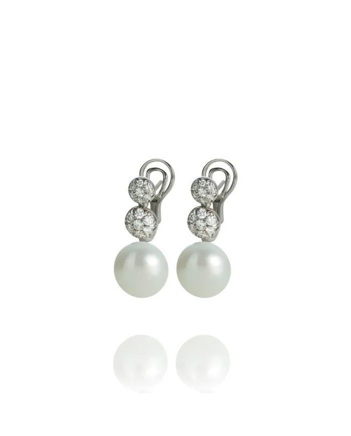 Chantecler Capri drop earrings in white gold, diamonds and freshwater pearls