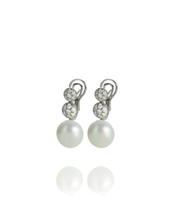 Orecchini pendenti Chantecler Capri in oro bianco, diamanti e perla freshwater