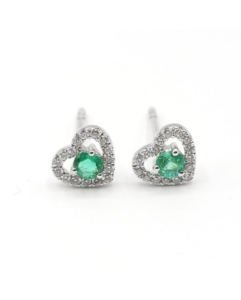 Boucles d'oreilles Crivelli Heart en or blanc avec diamants et émeraudes