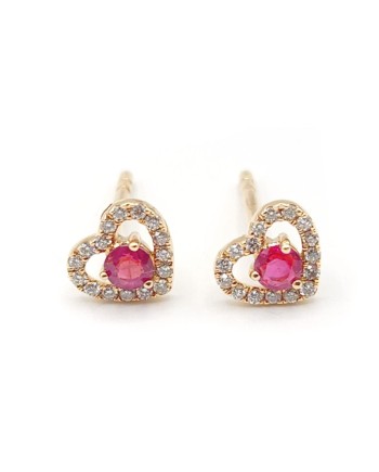 Boucles d'oreilles Crivelli Heart en or rose avec diamants et rubis
