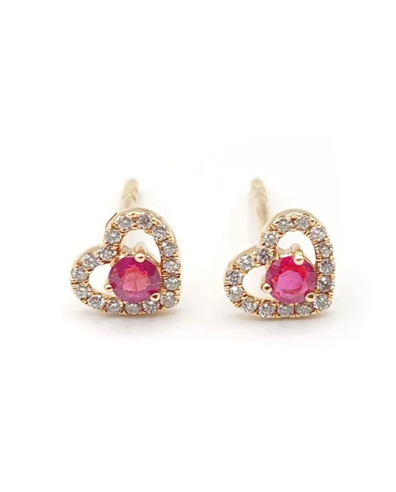 Crivelli Heart Earrings in Rose Gold with Diamonds and Rubies Crivelli Heart Earrings in Rose Gold with Diamonds and Rubies