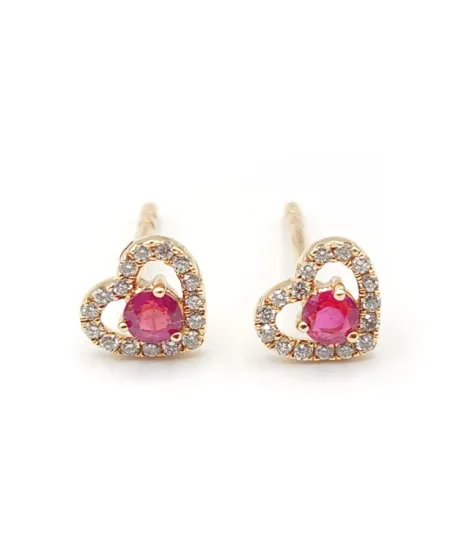 Orecchini Crivelli Cuore in Oro Rosa con Diamanti e Rubini