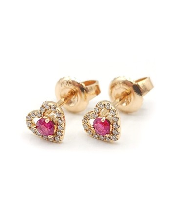 Boucles d'oreilles Crivelli Heart en or rose avec diamants et rubis