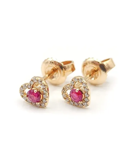 Orecchini Crivelli Cuore in Oro Rosa con Diamanti e Rubini