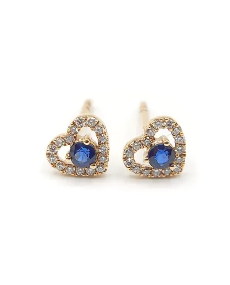 Boucles d'oreilles Crivelli Heart en or rose avec diamants et saphirs