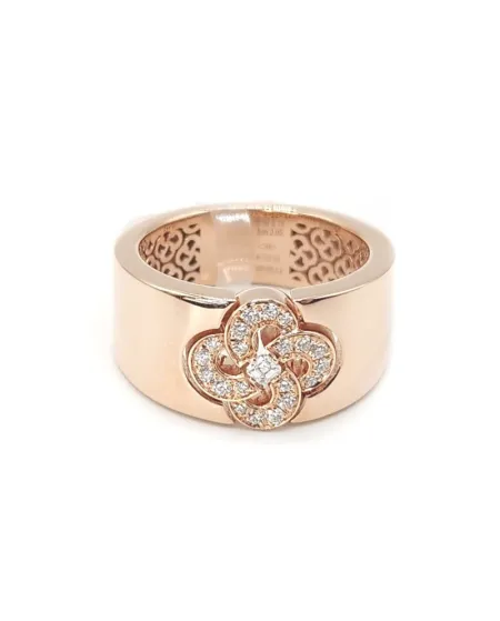 Anello Fascia Crivelli in Oro Rosa con Decorazione e Diamanti