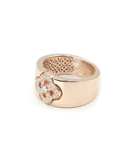 Anello Fascia Crivelli in Oro Rosa con Decorazione e Diamanti