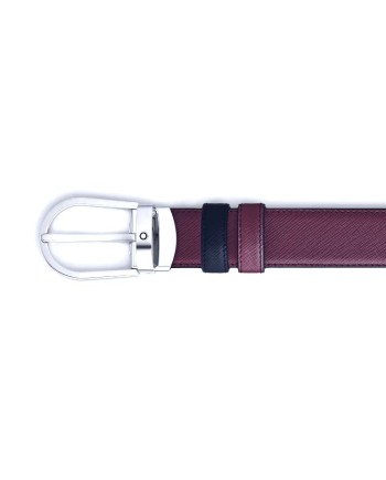 Cintura Montblanc in Pelle Reversibile Cassis/Nera con Fibbia a Ferro di Cavallo 30 mm