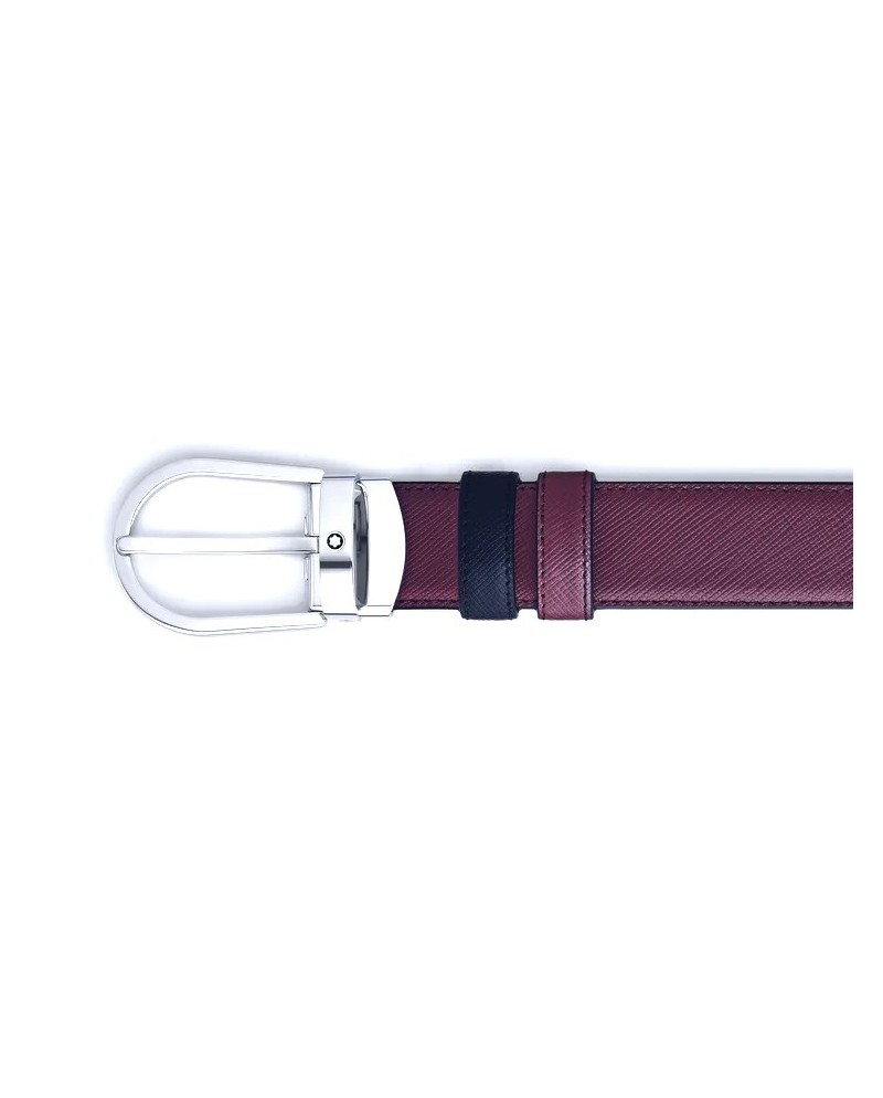 Ceinture Montblanc réversible en cuir Cassis/Noir avec boucle fer à cheval 30 mm