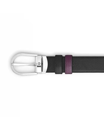 Ceinture Montblanc réversible en cuir Cassis/Noir avec boucle fer à cheval 30 mm