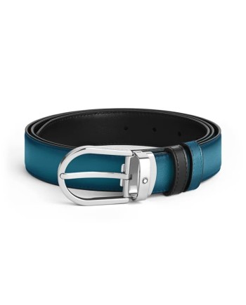 Cintura Montblanc in Pelle Blu Fumé/Nera 30 mm