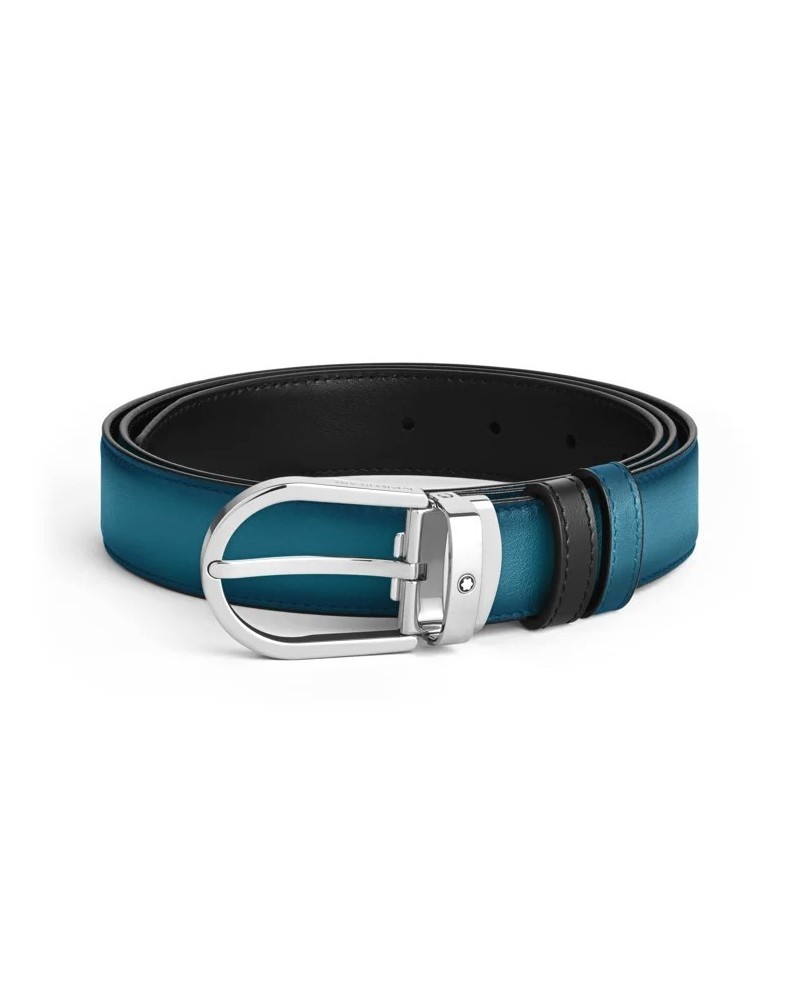 Cintura Montblanc in Pelle Blu Fumé/Nera 30 mm
