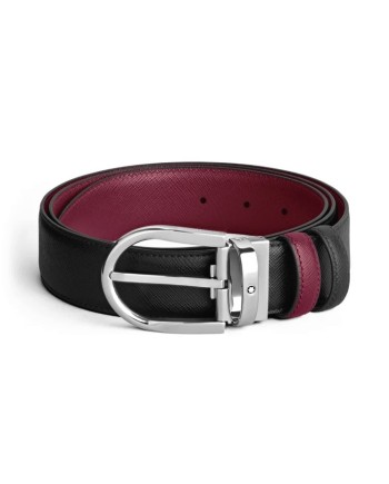Montblanc Reversible Leather Belt Black/Cassis with Horseshoe Buckle 35 mm