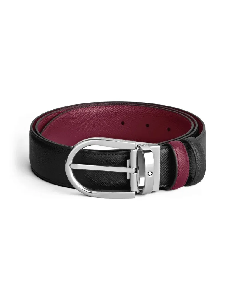 Cintura Montblanc in Pelle Reversibile Nera/Cassis con Fibbia a Ferro di Cavallo 35 mm Cintura Montblanc in Pelle Reversibile Nera/Cassis con Fibbia a Ferro di Cavallo 35 mm