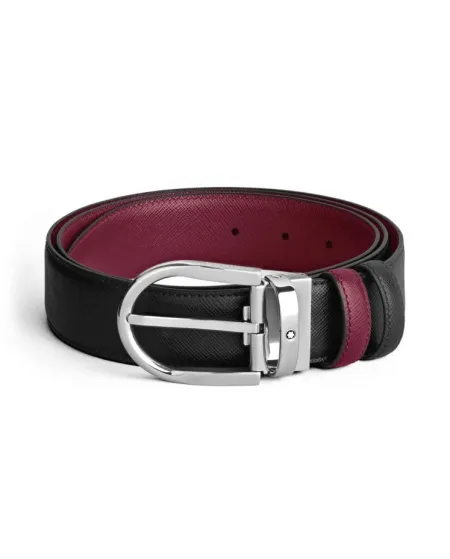 Montblanc Reversible Leather Belt Black/Cassis with Horseshoe Buckle 35 mm