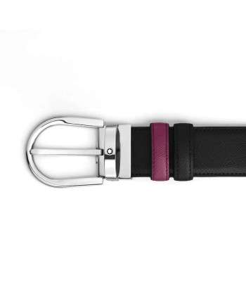 Cintura Montblanc in Pelle Reversibile Nera/Cassis con Fibbia a Ferro di Cavallo 35 mm