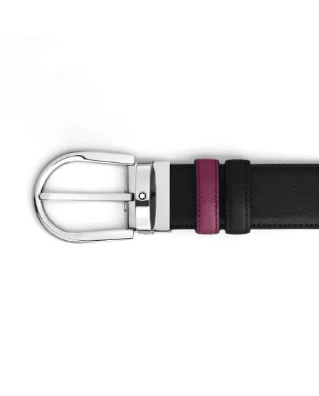 Montblanc Reversible Leather Belt Black/Cassis with Horseshoe Buckle 35 mm