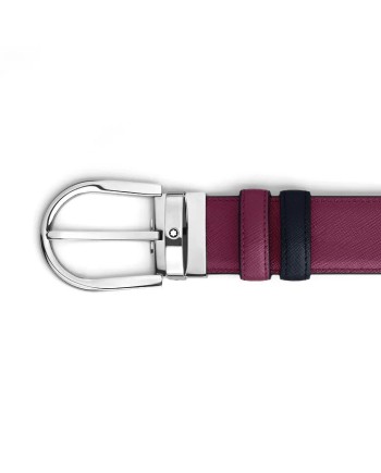 Ceinture Montblanc réversible en cuir noir/cassis avec boucle fer à cheval 35 mm
