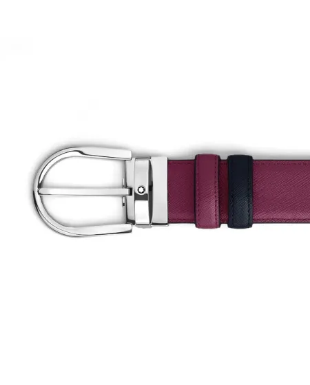 Montblanc Reversible Leather Belt Black/Cassis with Horseshoe Buckle 35 mm