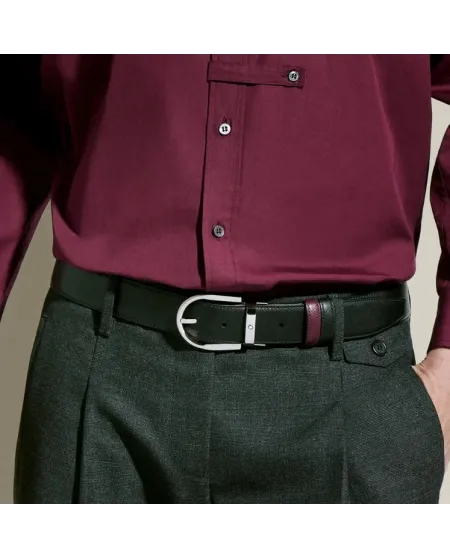 Ceinture Montblanc réversible en cuir noir/cassis avec boucle fer à cheval 35 mm
