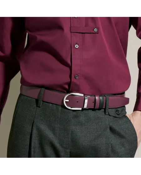 Ceinture Montblanc réversible en cuir noir/cassis avec boucle fer à cheval 35 mm
