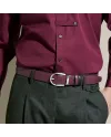Cintura Montblanc in Pelle Reversibile Nera/Cassis con Fibbia a Ferro di Cavallo 35 mm