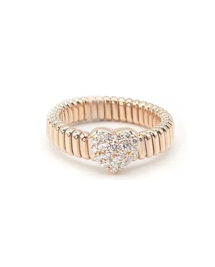 Bague Crivelli Tubogas en or rose avec pavé de diamants en forme de cœur