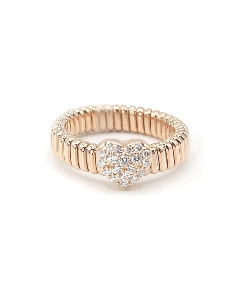 Bague Crivelli Tubogas en or rose avec pavé de diamants en forme de cœur